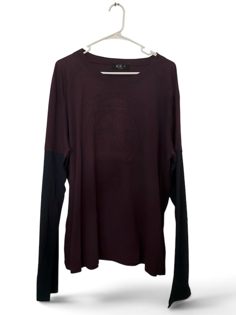 ICE-J Burgundy and Black Long Sleeve Colorblock Tee